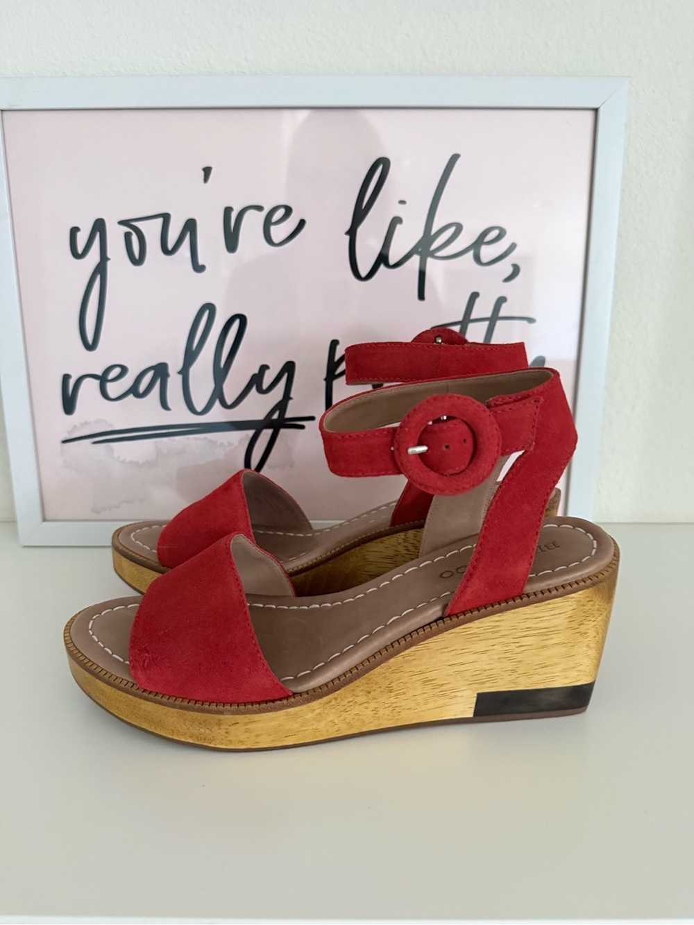 Bernardo Kate Tomato Split Suede Wedges BNIB